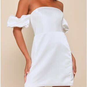 Significant Sensation White Satin Off-the-Shoulder Mini Dress